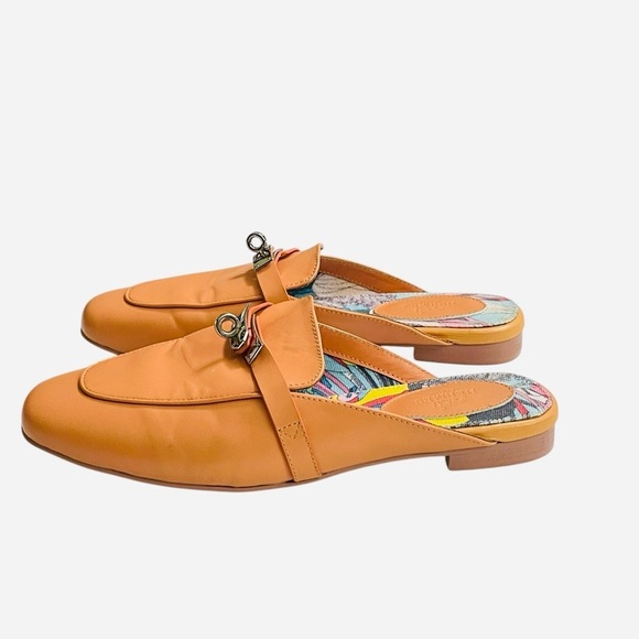 Hermes Alike Peach Leather Palladium Plated Oz Flat Mules Size 39, size 8 US - Picture 4 of 13